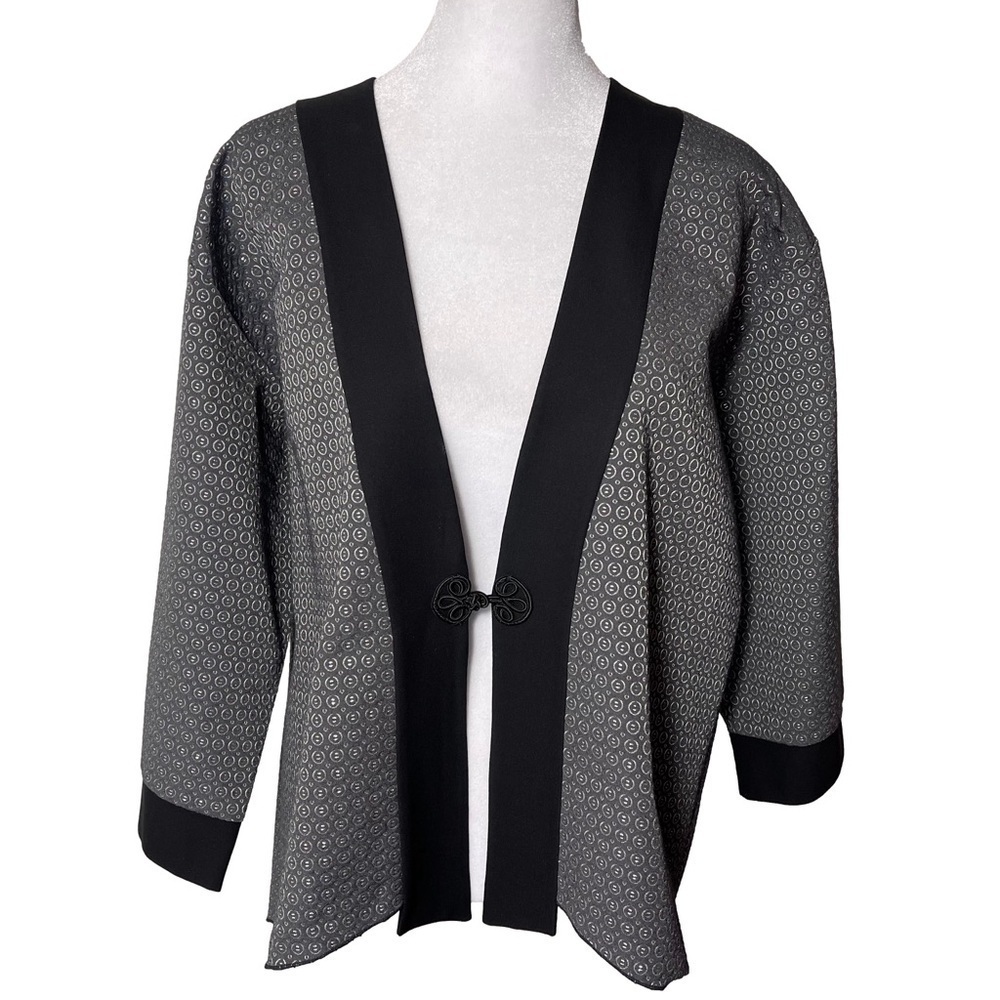 Louise Blumberg Santa Barbara Silk Kimono Jacket Gray Black Silver Metallic